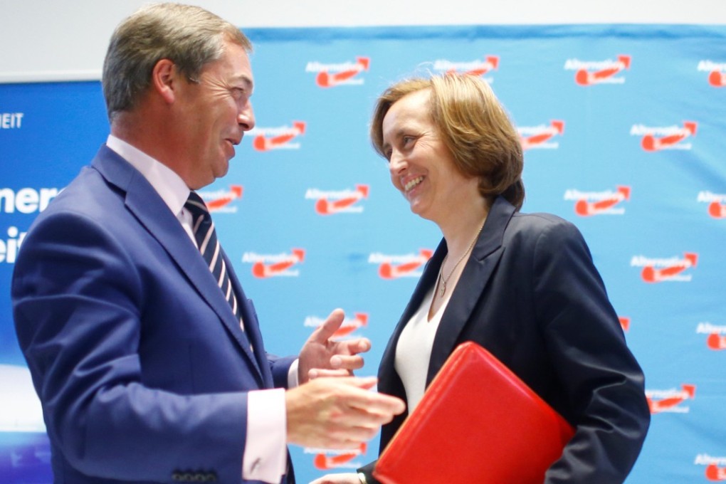 Nigel Farage, ex-leader of Britain's anti-EU UK Independence Party (UKIP) and European Parliament member Beatrix von Storch talk after a press conference of the Germany's far-right Alternative for Deutschland (AfD) party in Berlin, Germany, September 8, 2017. Photo: Reuters