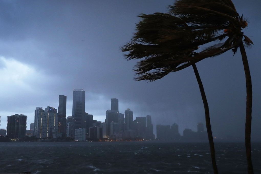 The Miami skyline as Hurricane Irma starts to reach Florida. Photo: AFP