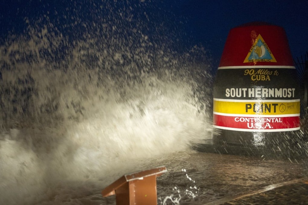 Waves smash against the southernmost point Florida as Hurricane Irma makes landfall. Photo: AP