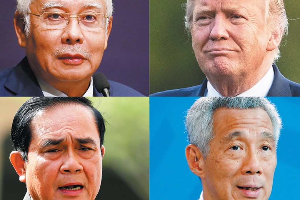 Clockwise from top left: Malaysia’s Najib Razak, America’s Donald Trump, Singapore’s Lee Hsien Loong, Thailand’s Prayuth Chan-ocha. File photos
