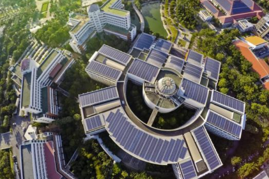Solar panels are seen on the rooftops of Thammasat University, among the organisations that have installed the solar system to generate their own power. Photo: Bangkok Post