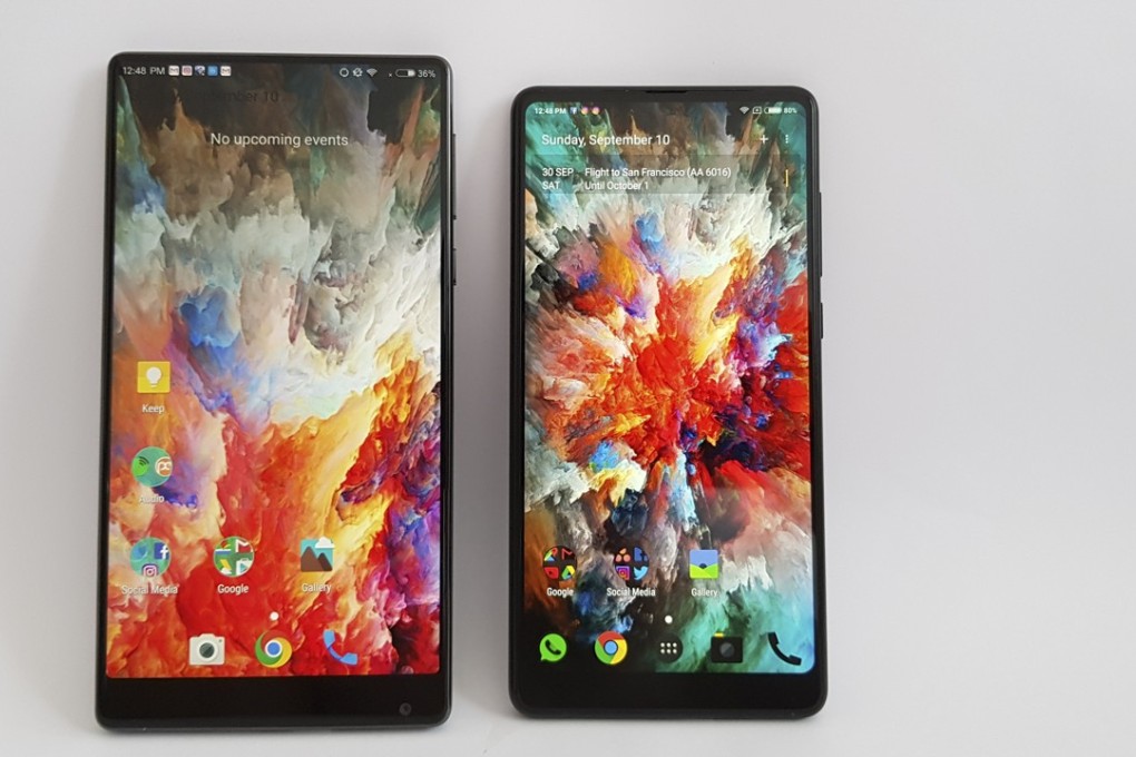 The Xiaomi Mi Mix 2 smartphone (right) and its chunkier predecessor the Mi Mix. Photo: Ben Sin