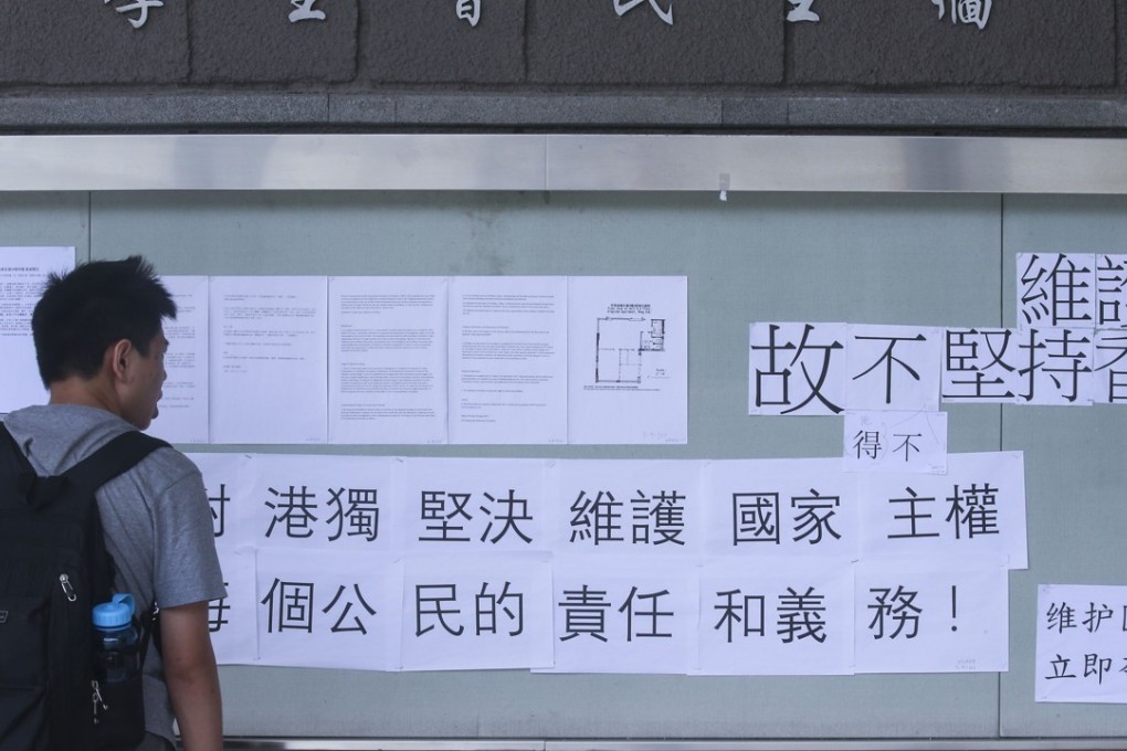 Posters put up at Lingnan University in Tuen Mun. Photo: K. Y. Cheng