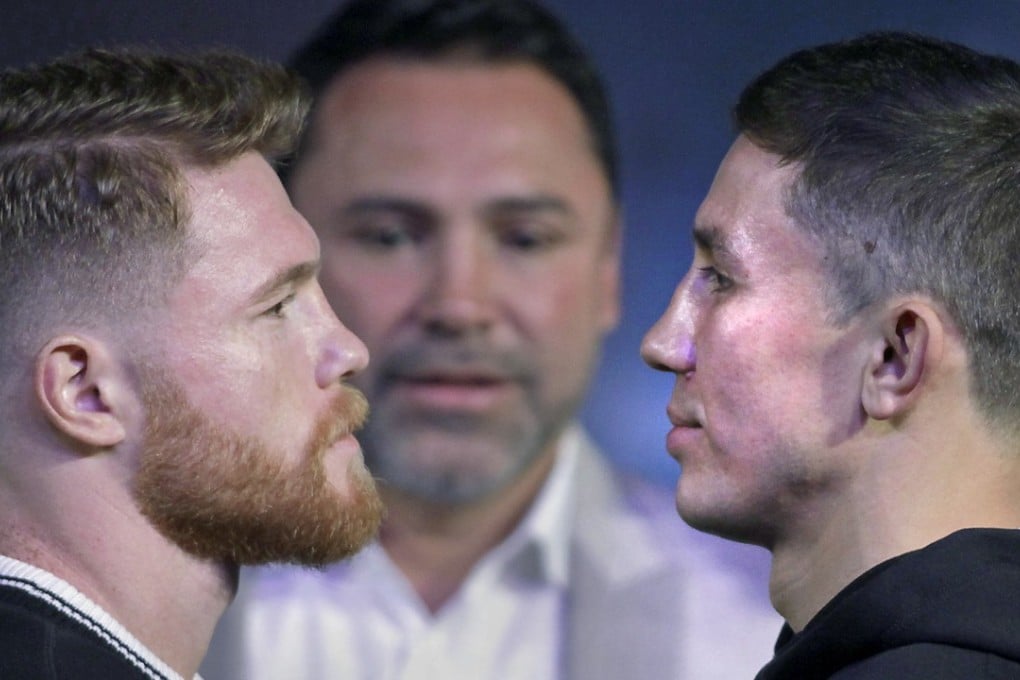Canelo Alvarez (left) and Gennady Golovkin face-off during their final press conference at the MGM Grand Hotel & Casino. Photo: AFP