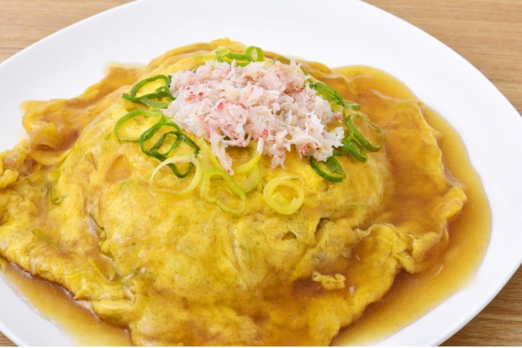 Tenshindon, a Japanese-Chinese dish of crab omelette on rice.