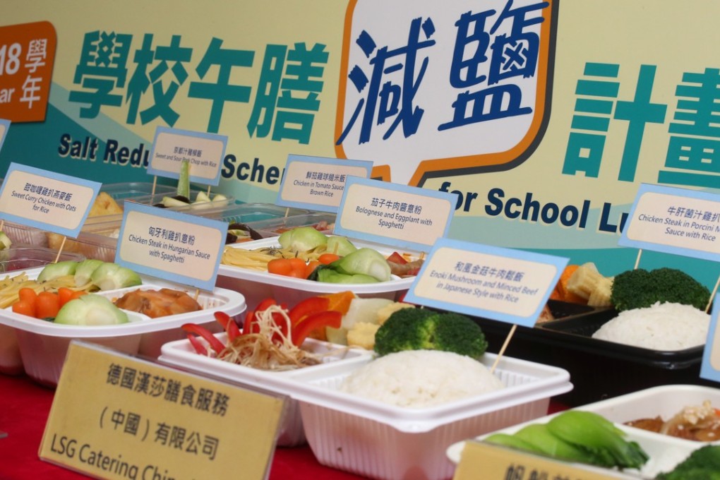 Lunch boxes featuring reduced sodium displayed at the Centre for Health Protection in Mong Kok on Thursday. Photo: K. Y. Cheng