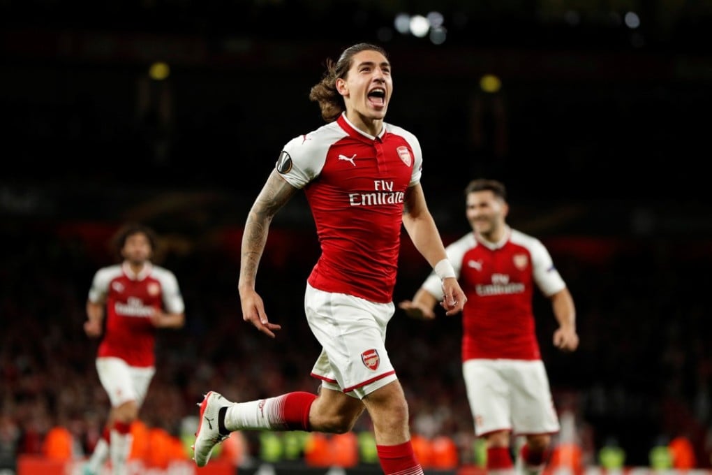 Arsenal’s Hector Bellerin celebrates scoring their third goal in the 3-1 win Europa League over FC Koln. Photo: Reuters