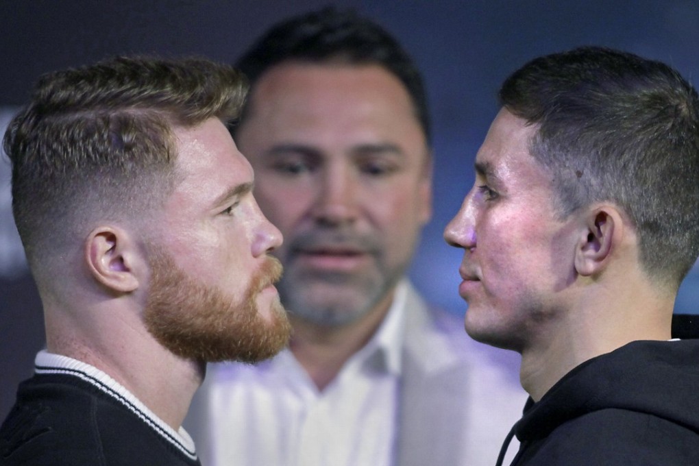 Boxers Canelo Alvarez and Gennady Golovkin face-off ahead of their middleweight title fight at T-Mobile Arena in Las Vegas. Photo: AFP