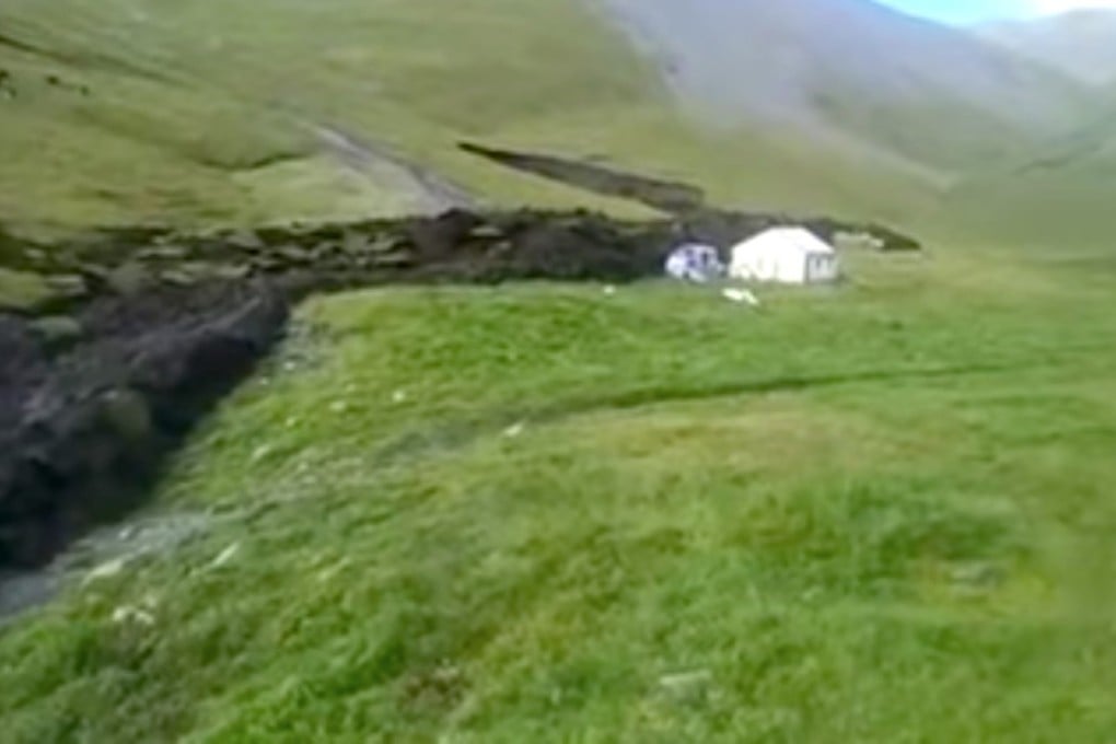 A still from the video showing the melting permafrost making its way through the valley in Qinghai last week. Photo: Handout