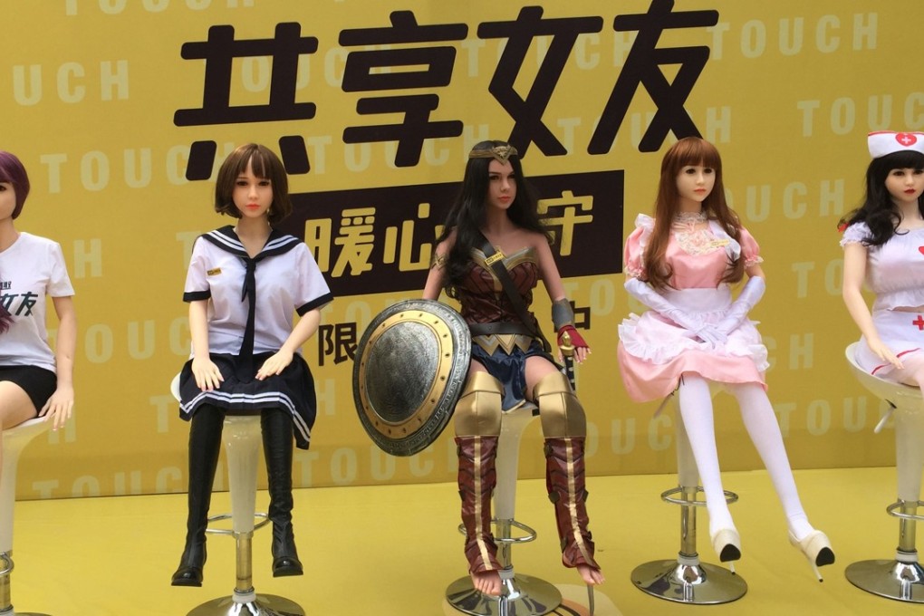 Rentable sex dolls on display at a promotional event in Beijing. Photo: AFP/Touch
