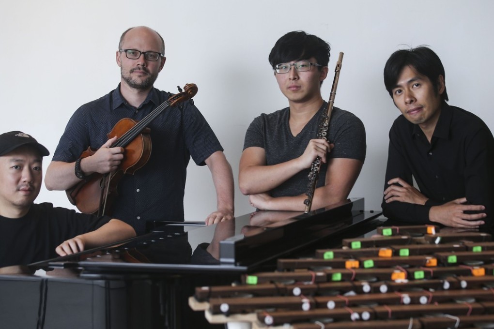 From left: composer Alex Yiu; founder of the Hong Kong New Music Ensemble William Lane; composer and flautist Angus Lee; and visual artist Kingsley Ng. Photo: K.Y. Cheng
