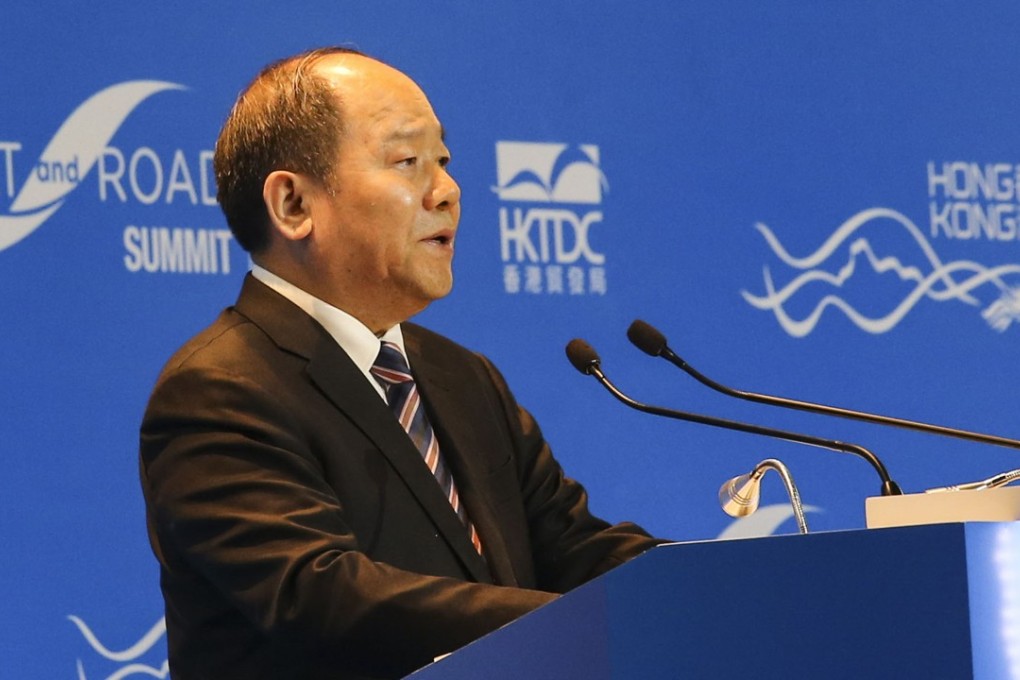 Ning Jizhe, vice chairman of China’s National Development and Reform Commission, addresses the Belt and Road Summit at the Hong Kong Convention and Exhibition Centre on September 11. Photo: David Wong