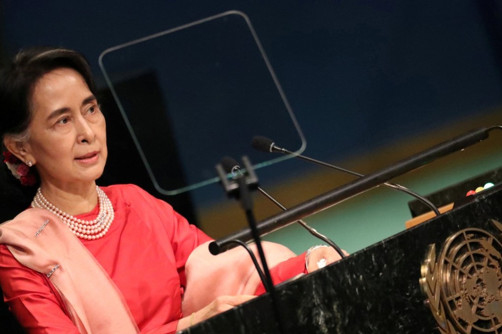 Myanmar's Aung San Suu Kyi addresses the 71st UN General Assembly in New York last September. Once an icon of democracy and human rights, Suu Kyi has come increasingly under fire for her silence as Myanmar’s Rohingya Muslims are persecuted, but her defenders argue that speaking out might prompt another military coup. Photo: Reuters