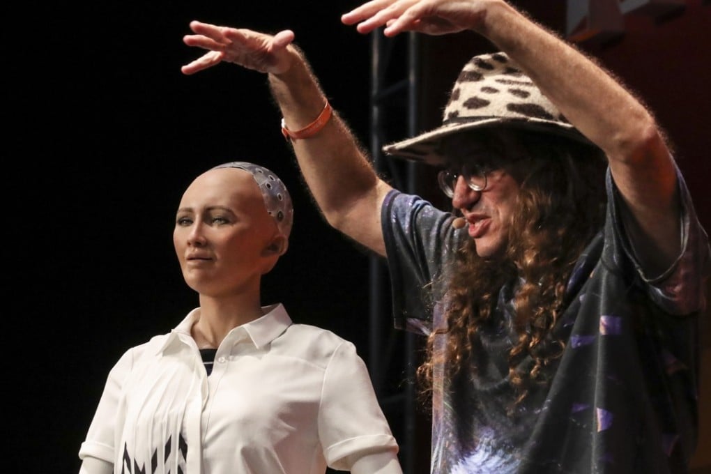 Sophia the robot and her creator Ben Goertzel at the Hong Kong Convention and Exhibition Centre in Wan Chai. Photo: SCMP / Nora Tam