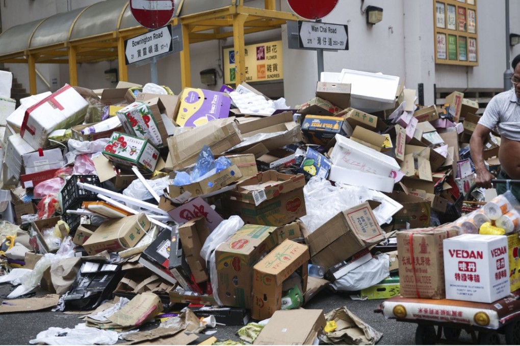 Waste paper and boxes piled up at some locations over the weekend. Photo: Sam Tsang