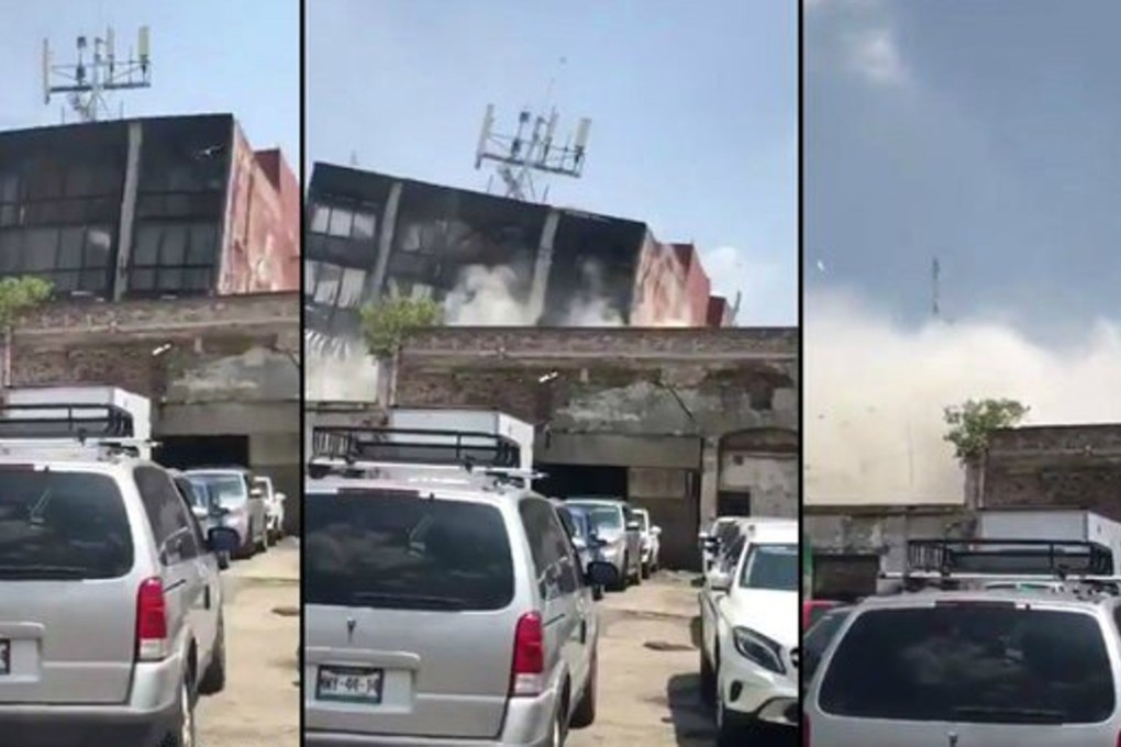 A building collapses in a cloud of dust and rubble in Mexico City after Tuesday's quake, in this series of stills taken from video. Photos: Twitter / @jorge_guajardo