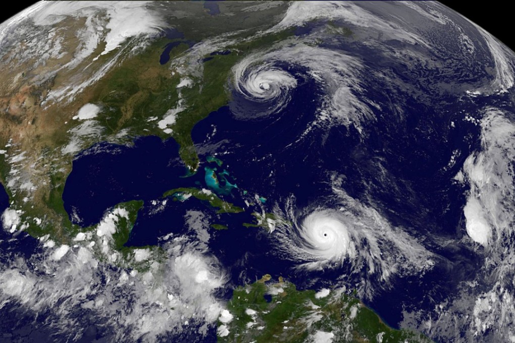 Hurricane Maria which bore down menacingly on the Virgin Islands and Puerto Rico on Tuesday after devastating the tiny island nation of Dominica and Hurricane Jose (top) are both seen in the Atlantic Ocean. Photo: Reuters