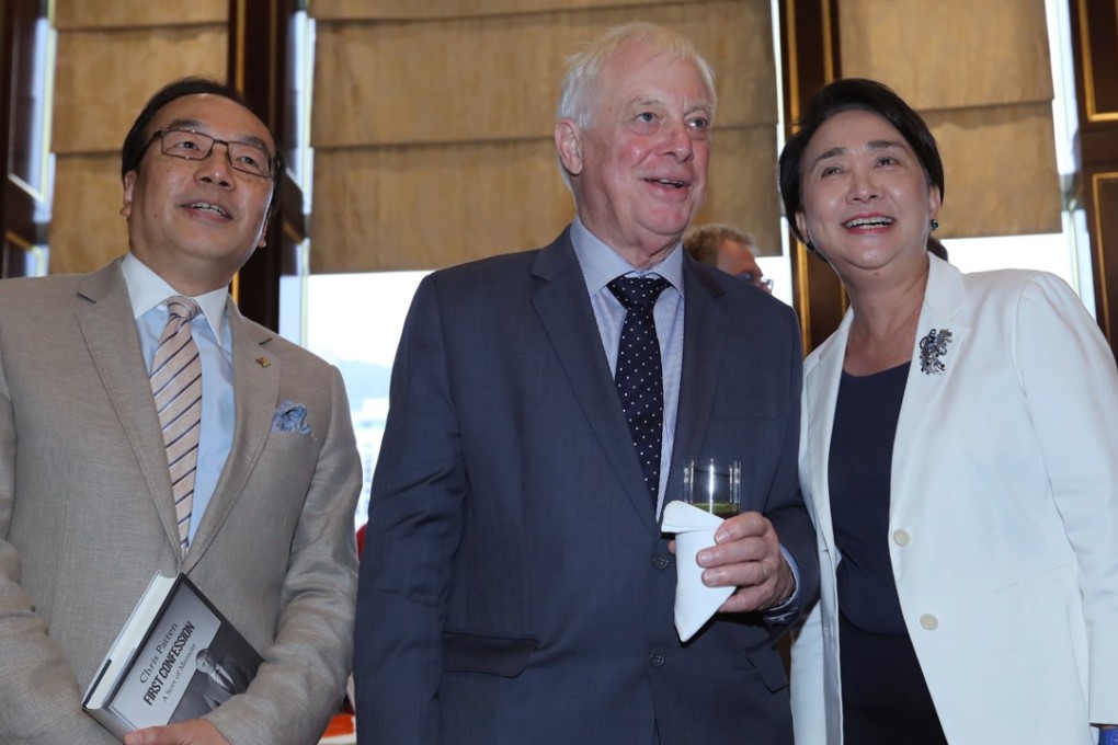 (Left) Alan Leong Kah-kit and Emily Lau Wai-hing (right) meet Chris Patten (centre) before the luncheon held by Democratic Foundation Hong Kong in Central. Photo: Edward Wong
