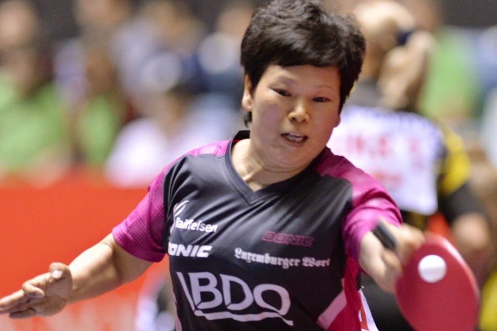 Luxembourg’s Ni Xialian in action at the 2014 World Team Table Tennis Championships when she was a sprightly 51. Photo: AFP