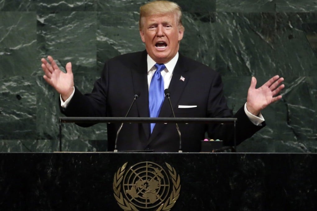 US President Donald Trump addresses the United Nations General Assembly in New York. Trump has been widely criticised since the speech for referring to North Korean leader Kim Jong-un as “Rocket Man” and threatening to destroy North Korea. Photo: AP