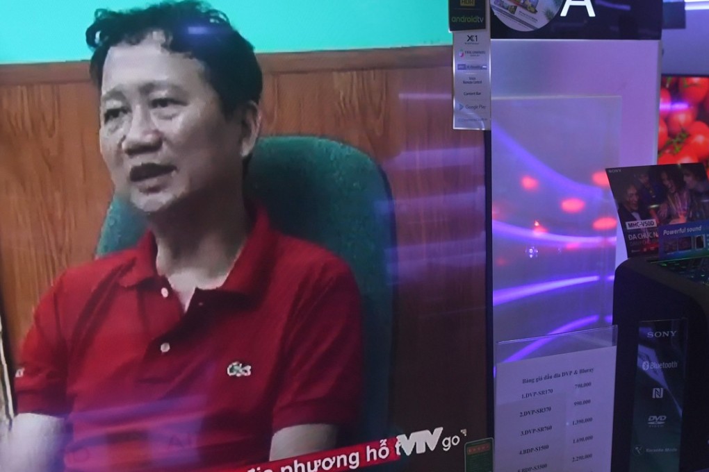 Trinh Xuan Thanh, the former head of PetroVietnam Construction Corporation, is seen on Vietnam’s state television after he was abducted from Berlin by Hanoi agents to face corruption charges. Photo: AFP