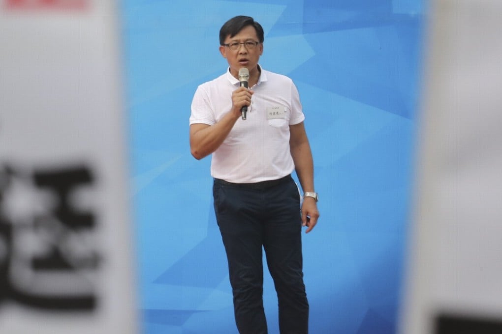 Junius Ho Kwan-yiu lead a rally against Benny Tai Yiu-ting at Tamar Park. Protesters urged University of Hong Kong to dismiss law scholar Benny Tai, a co-founder of the Occupy Central civil disobedience movement. Photo: Felix Wong