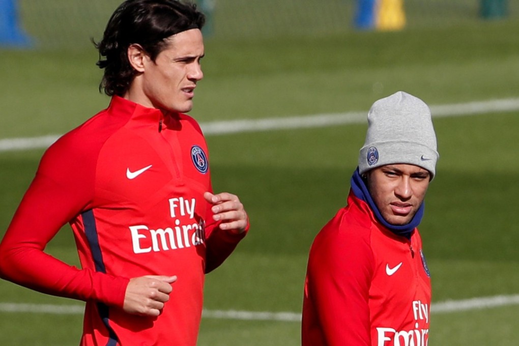 Edinson Cavani and Neymar during training this week. Photo: Reuters