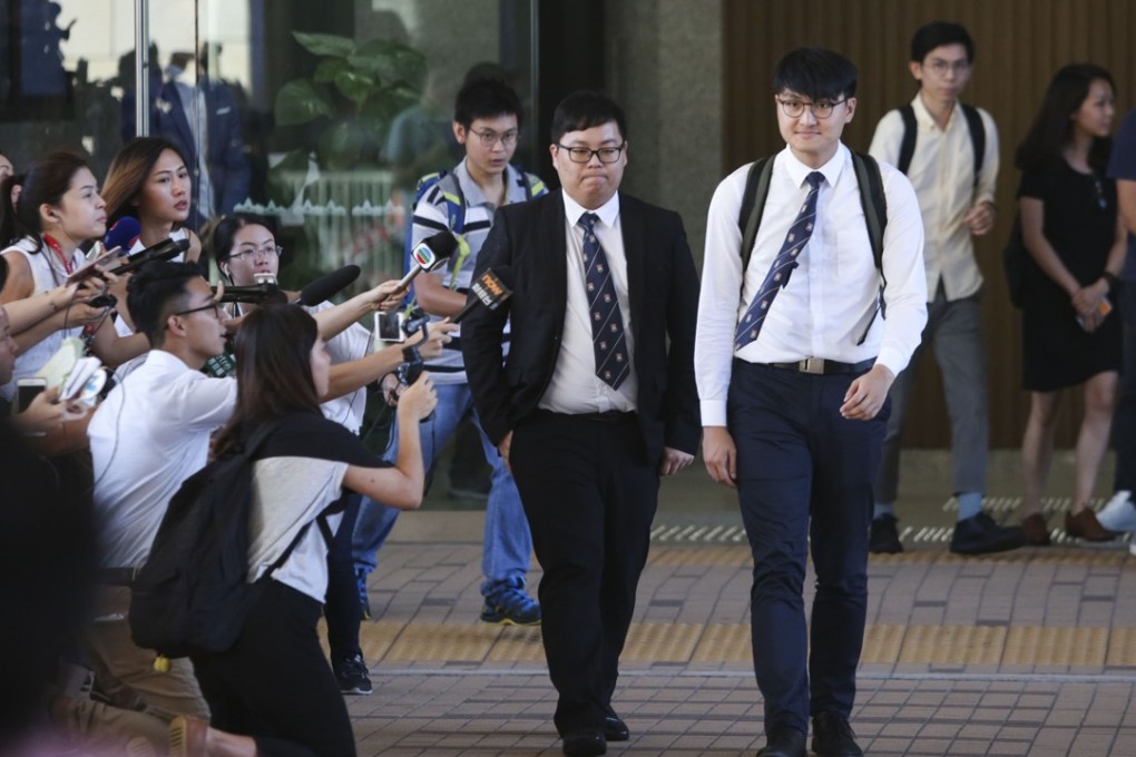 Former student leaders Colman Li Fung-kei (left) and Billy Fung Jing-en (right) sentenced to community service over his role in the chaotic University of Hong Kong siege. Photo: Sam Tsang