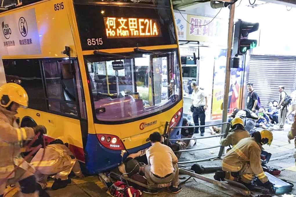 Emergency services at the scene of the crash on Cheung Sha Wan Road. Photo: Roy Issa