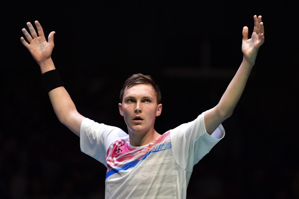 Denmark’s Viktor Axelsen celebrates after defeating Lee Chong Wei in the Japan Open final. Photos: EPA
