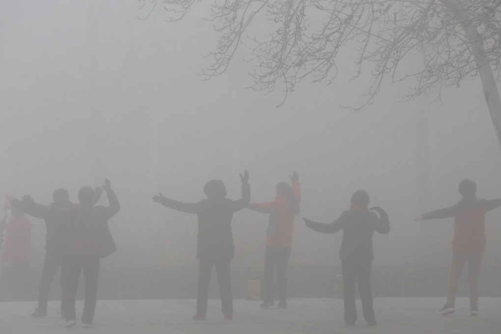 People exercise in the smog on a polluted day in Zhengzhou, Henan province. The government is trying to tackle the pollution problem by encouraging the use of natural gas as a fuel instead of coal. Photo: Reuters