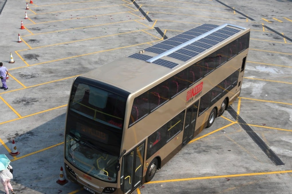 Solar panels line the roof of a double-decker bus in Sha Tin, the only vehicle so far to be equipped with the feature. Photo: K. Y. Cheng