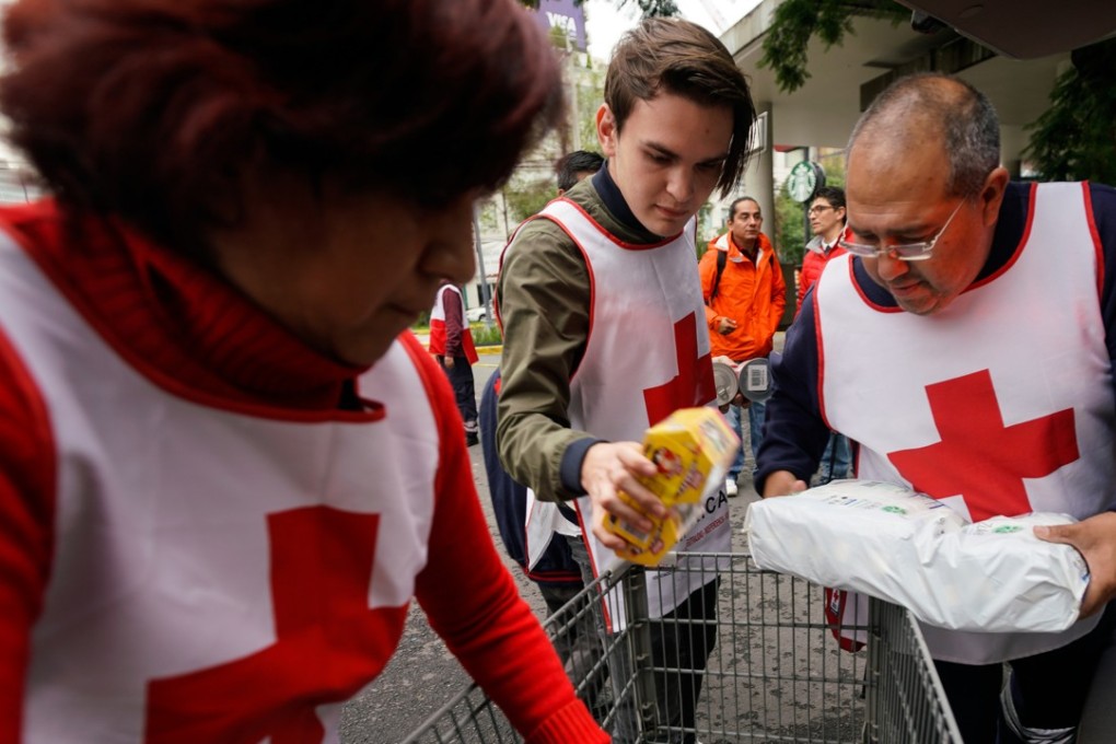 Red Cross volunteers receive donations for people affected by the powerful earthquake in Mexico earlier this month. Data can be used to coordinate disaster relief, among other uses. Photo: Xinhua