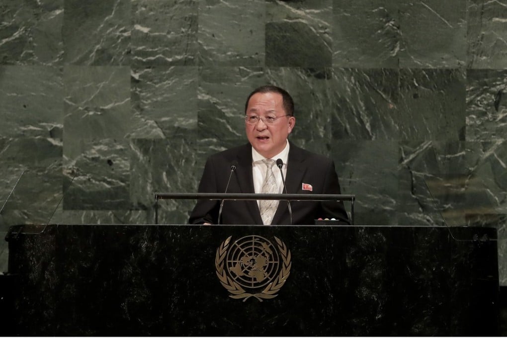 North Korea Minister for Foreign Affairs Ri Yong-ho speaking at the United Nations. Photo: AP