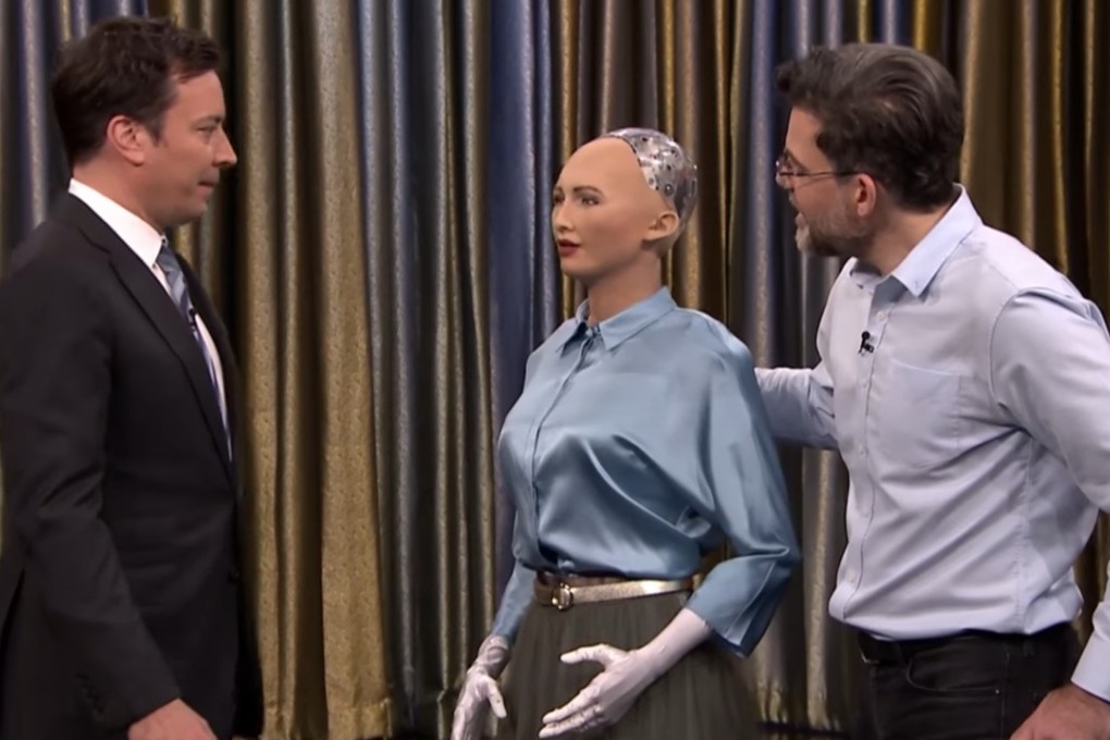 David Hanson, founder and CEO of Hanson Robotics, says the firm wants to create humanised robots that will understand and work better with humans. Hanson is seen here introducing Sophia, the humanoid robot to Jimmy Fallon, host of "The Tonight Show". Photo: Youtube