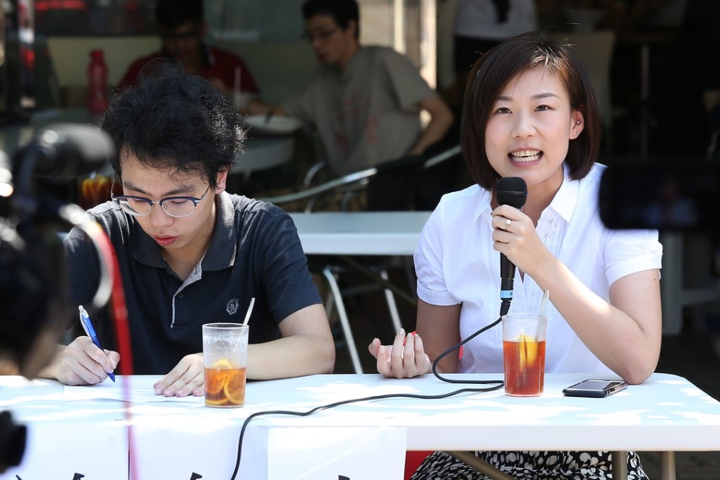 Former student leader Horace Hung Ho-ming (left) and sociology lecturer Minnie Li Ming attend an open forum on university education and freedom of speech. Photo: Dickson Lee