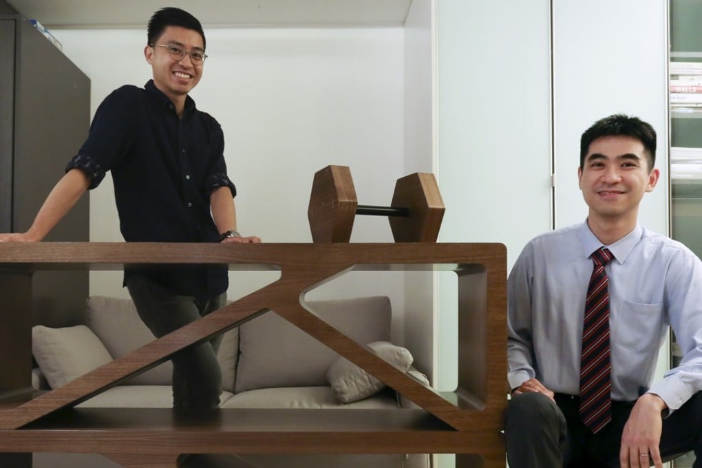 Glory Tam (left) and Albert Au with some of their multi-functional furniture. Picture: Jonathan Wong