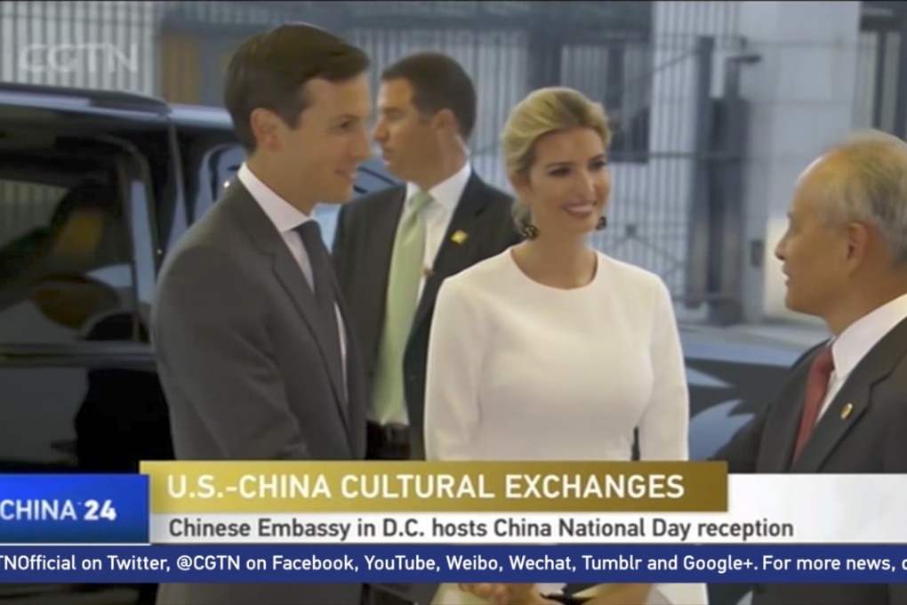 Ivanka Trump and Jared Kushner pictured arriving at the Chinese embassy in Washington. Photo: GCTN Videos