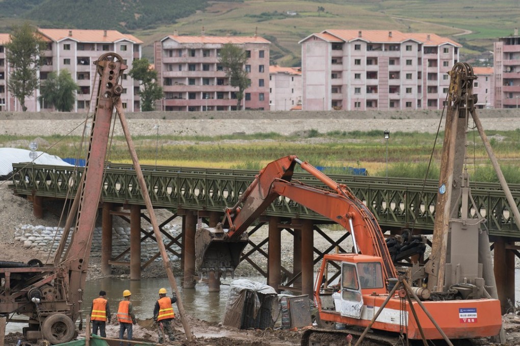 View from a construction site on the Chinese border with North Korea. Customs data showed that China had imported coal from its neighbour in August. Photo: AP