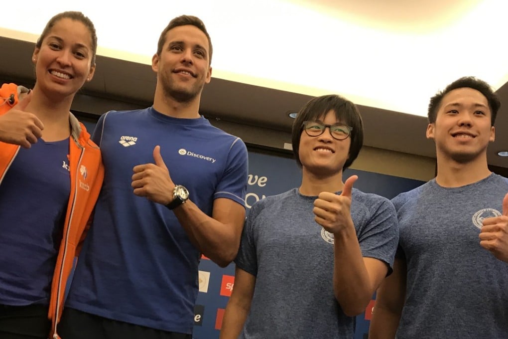 Some of the swimmers who will be in action at the Hong Kong World Cup, from left: Ranomi Kromowidjojo of the Netherlands, South Africa’s Chad le Clos, and Sze Hang-yu and Ng Chun-nam of Hong Kong