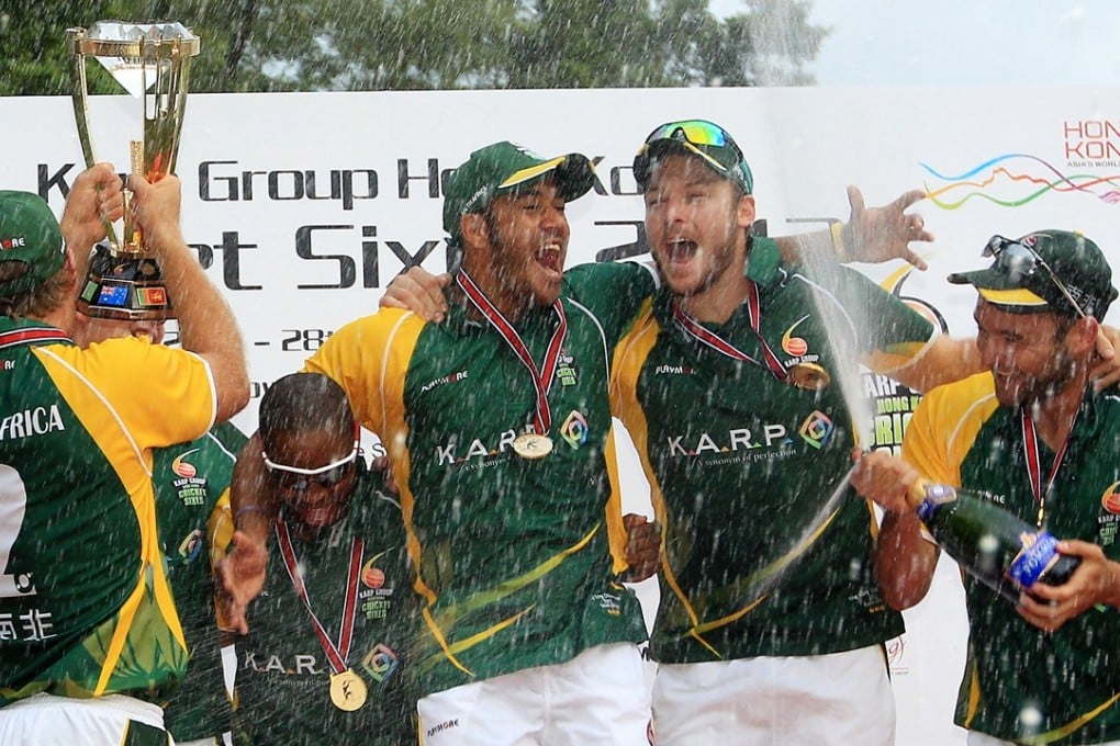 South Africa celebrate their 2012 Hong Kong Sixes triumph. Photo: Jonathan Wong