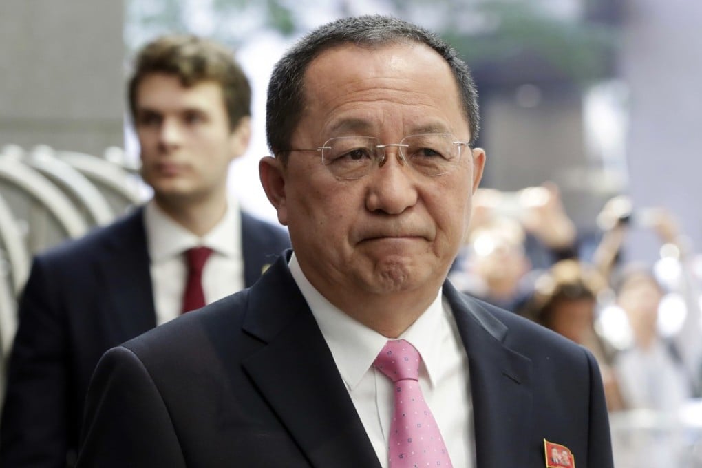 North Korea's Foreign Minister Ri Yong-ho speaks outside the UN Plaza Hotel, in New York. Photo: AP