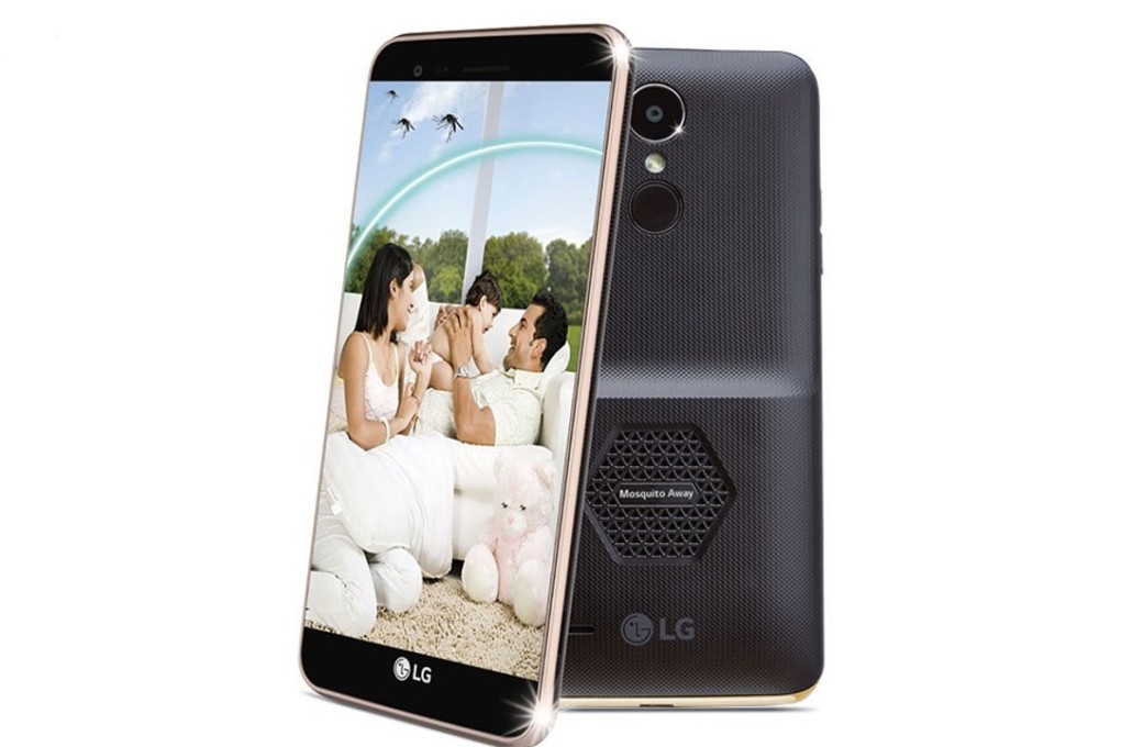 The K7i smartphone with a price tag of 7,900 rupees (US$120), unveiled last week at India Mobile Congress 2017, can keep mosquitoes at bay through a designated app that activates selected ultrasonic frequency. Photo: LG