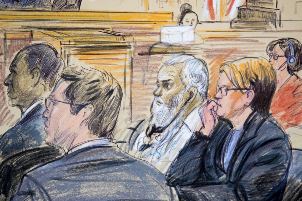 This courtroom sketch shows Ahmed Abu Khattala, third from right, listening to an interpreter through earphones during the opening statement by his defence attorney Jeffrey Robinson in federal court in Washington on Monday. Photo: AP