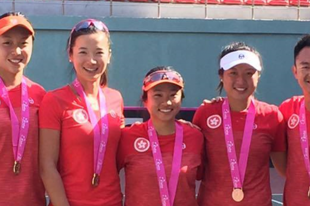 Ng Kwan-yau (left) pictured with the rest of the victorious Hong Kong Fed Cup team – Zhang Ling, Katherine Ip, Eudice Chong and captain Yu Hiu-tung. Photo: HKTA