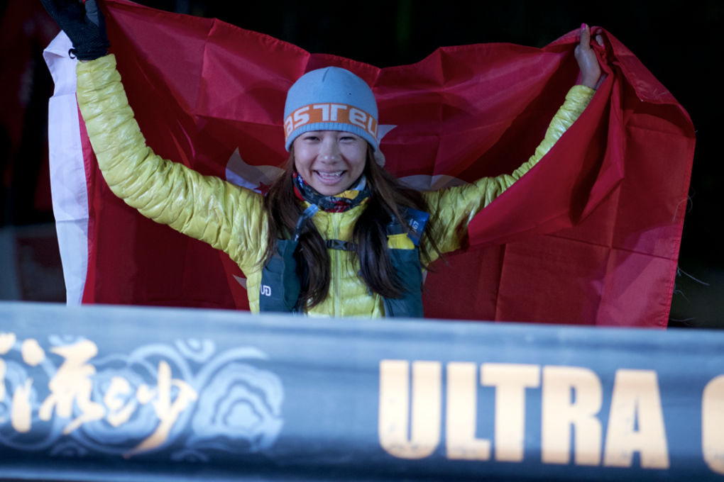 Hong Kong's Samantha Chan crosses the finish line in third place in the Ultra Gobi. Photos: Lloyd Belcher Visuals