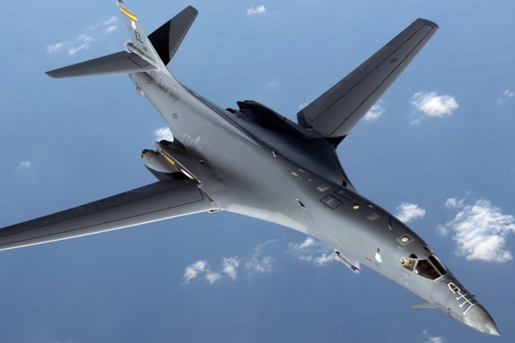 A US Air Force B1-B Lancer is shown during a mission from Andersen Air Force Base, Guam. Photo: US Air Force via AP