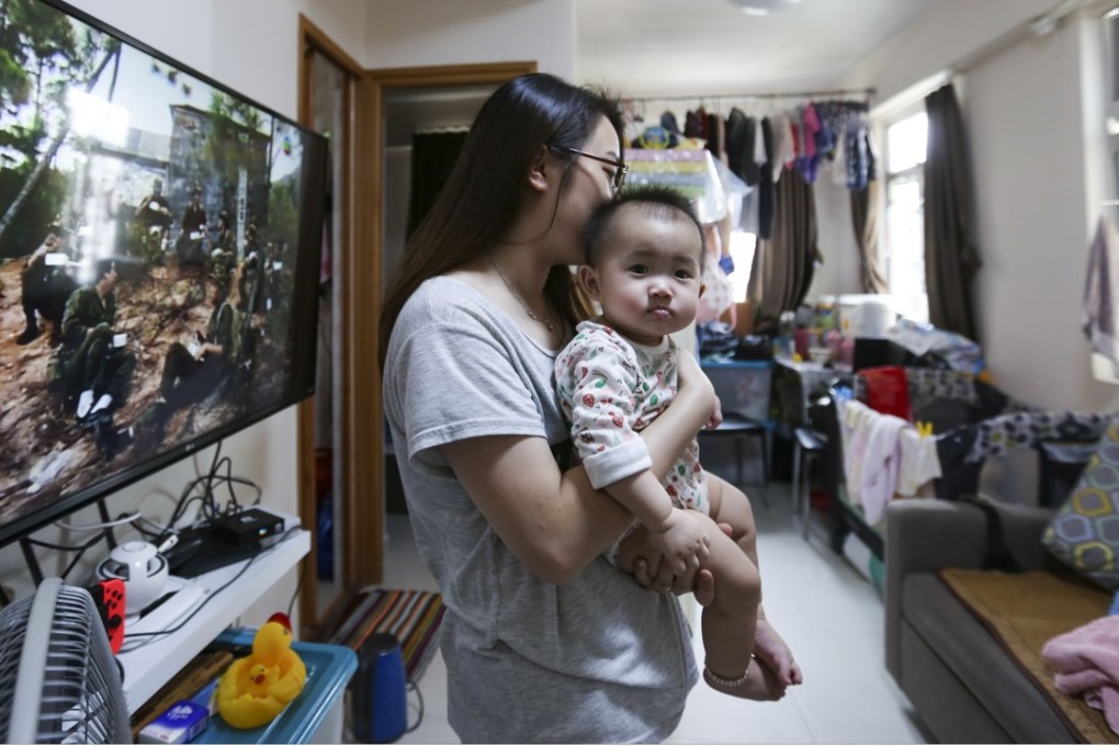 Yuen Yuk-ting rents a 270 sq ft flat in Chai Wan for HK$10,300 a month, and says the cost of raising a child has put home ownership out of reach. Photo: Xiaomei Chen