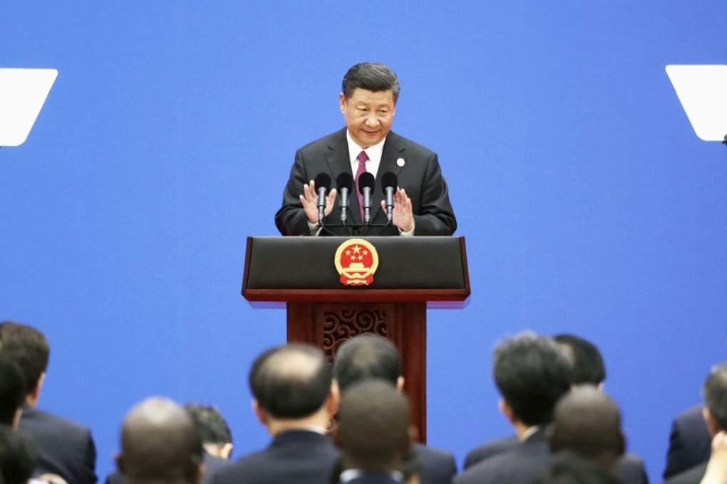 President Xi Jinping holds a press conference after a summit at the Belt and Road Forum for International Cooperation in Beijing in May. Xi said his initiative to develop economic links along the ancient Silk Road and beyond will help rebalance globalisation. Photo: Kyodo