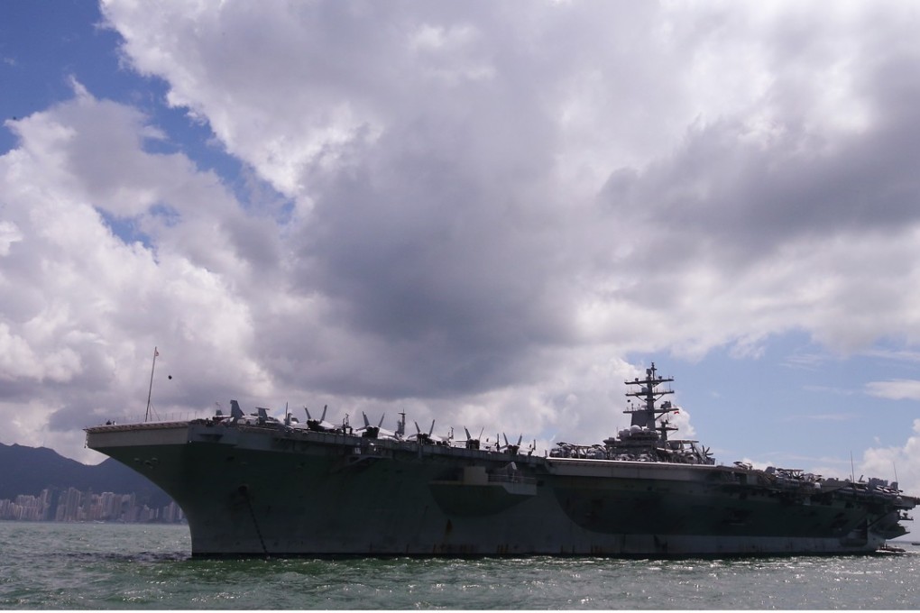 The USS Ronald Reagan arrives in Hong Kong on Monday for the first port call by an American aircraft carrier in two years. Photo: David Wong